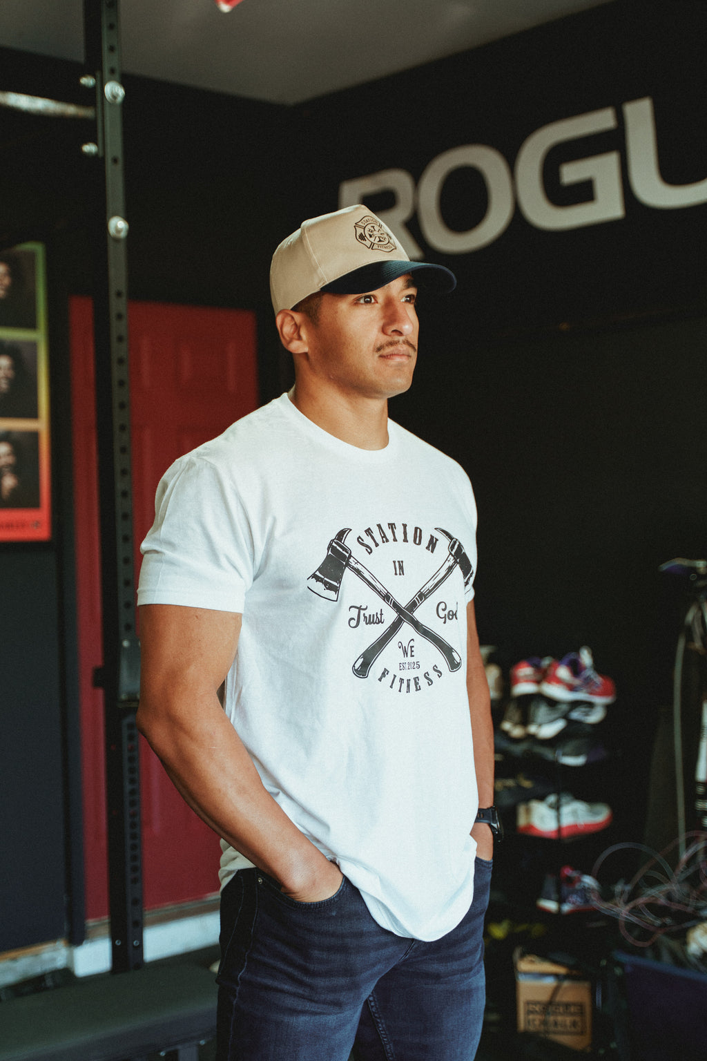 In God We Trust Shirt - front view in gym