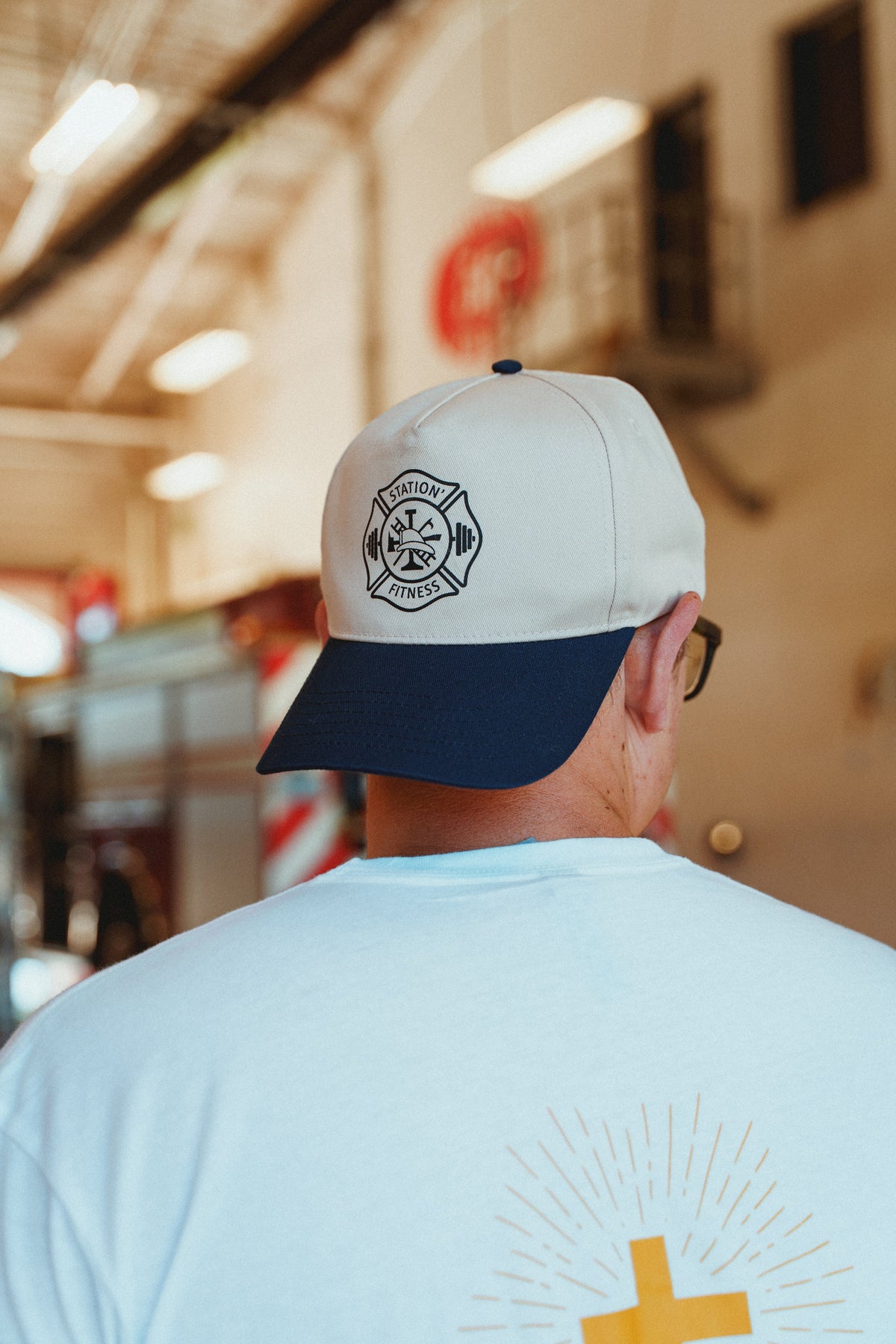In God We Trust Shirt - back view at fire station